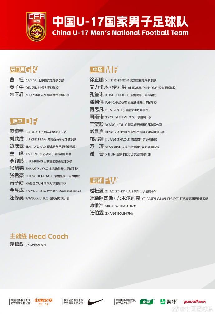 世界杯赛事官网app下载-国足公布U17集训大名单：万项、邝兆镭、帅惟浩在列